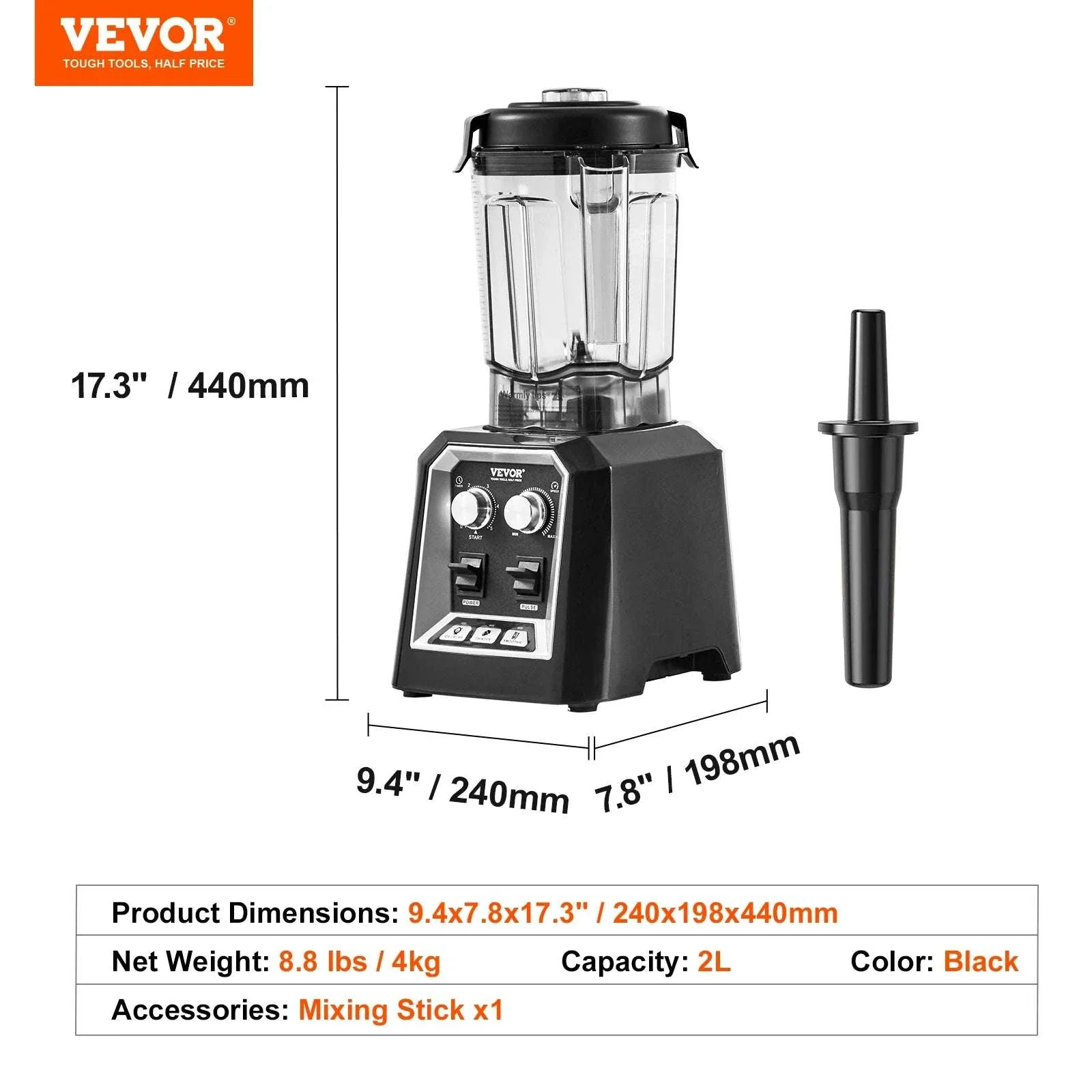 2L Professional Smoothie Blender 2200W High Power Countertop Mixer - Image 14
