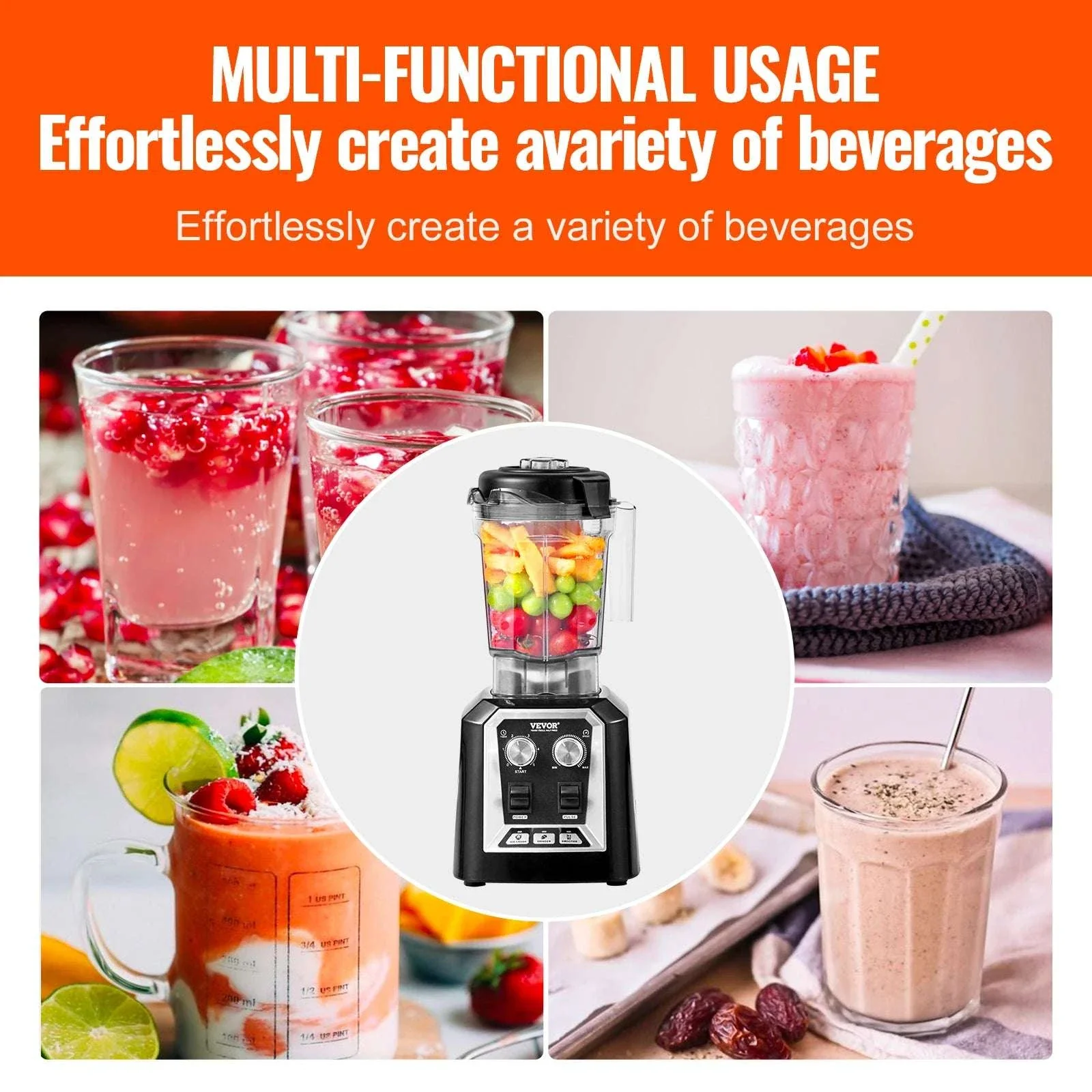2L Professional Smoothie Blender 2200W High Power Countertop Mixer - Image 2
