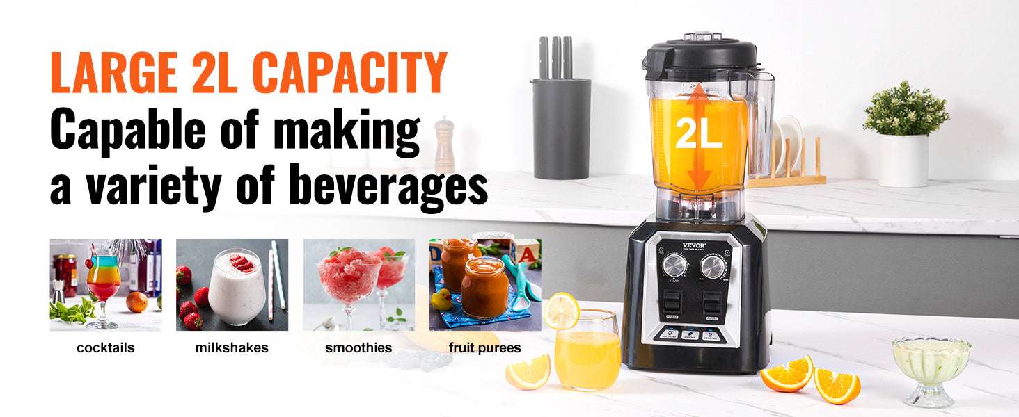 2L Professional Smoothie Blender 2200W High Power Countertop Mixer - Image 9