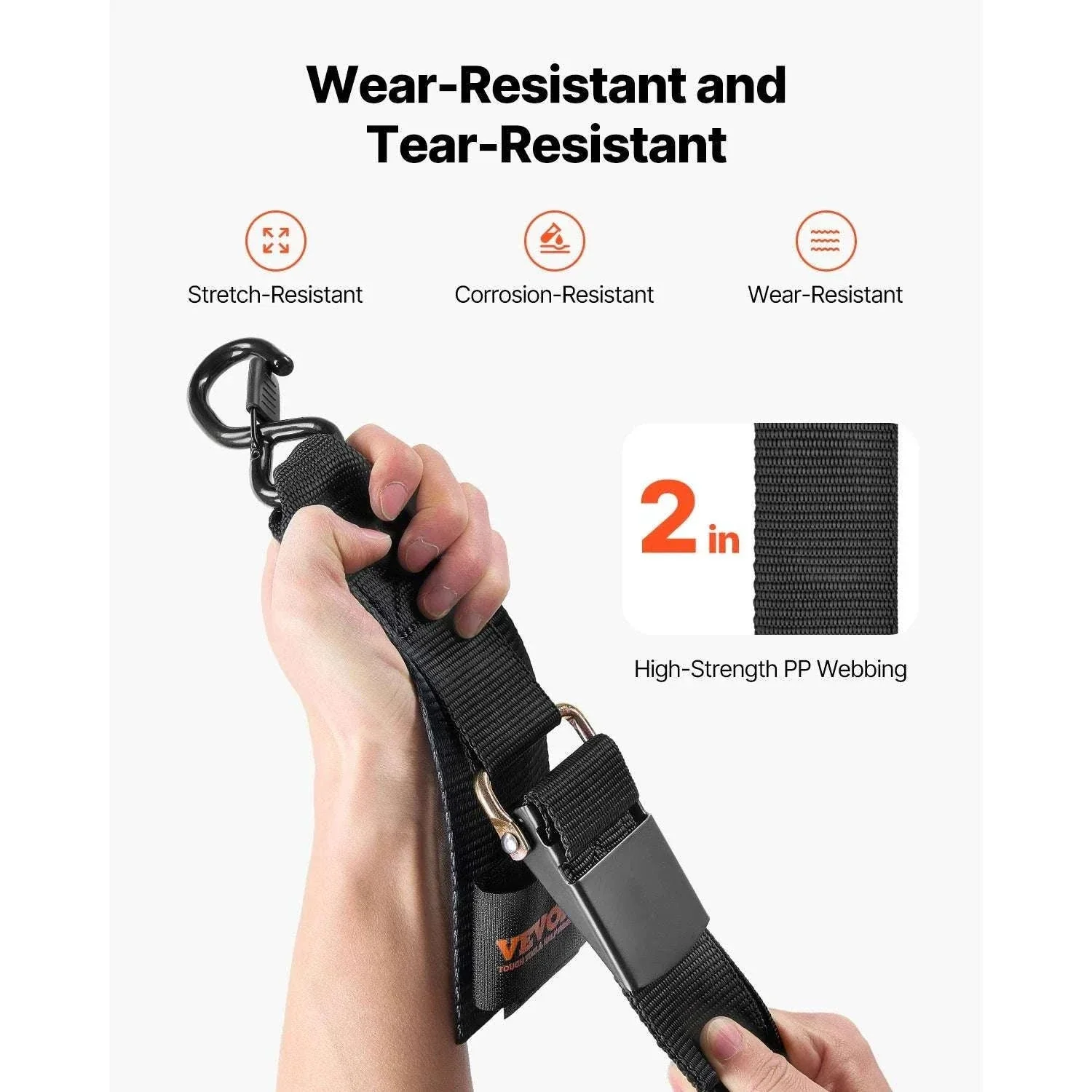 Retractable Ratchet Straps 2in Cargo Tie Down with S Hooks (2-Pack) - Image 3