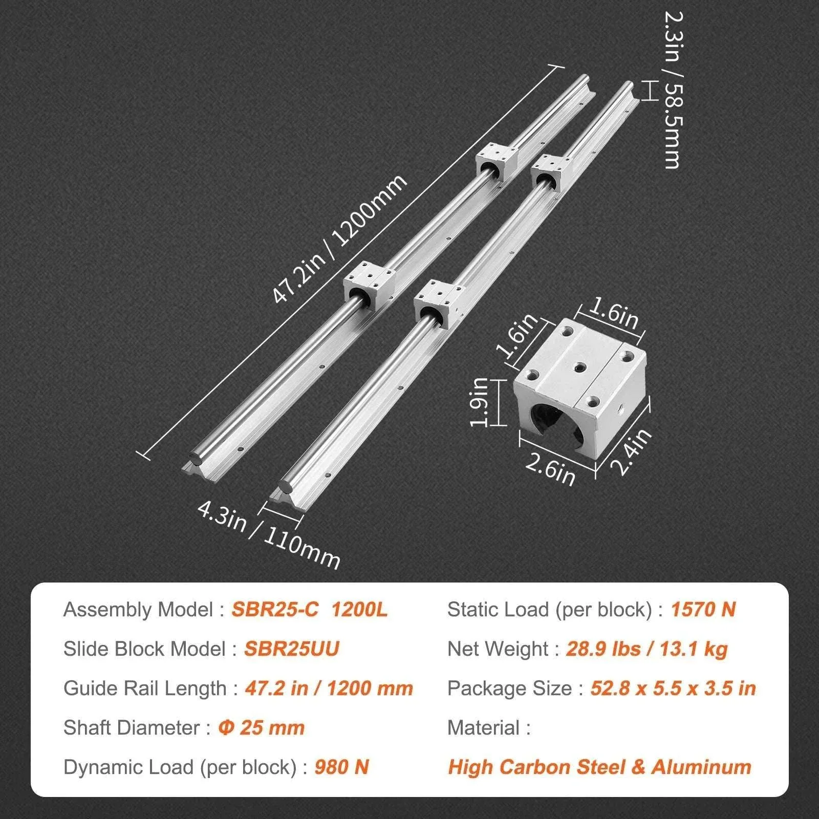 SBR Linear Guide Rails Kit with 4 Bearing Blocks for CNC DIY - Image 24