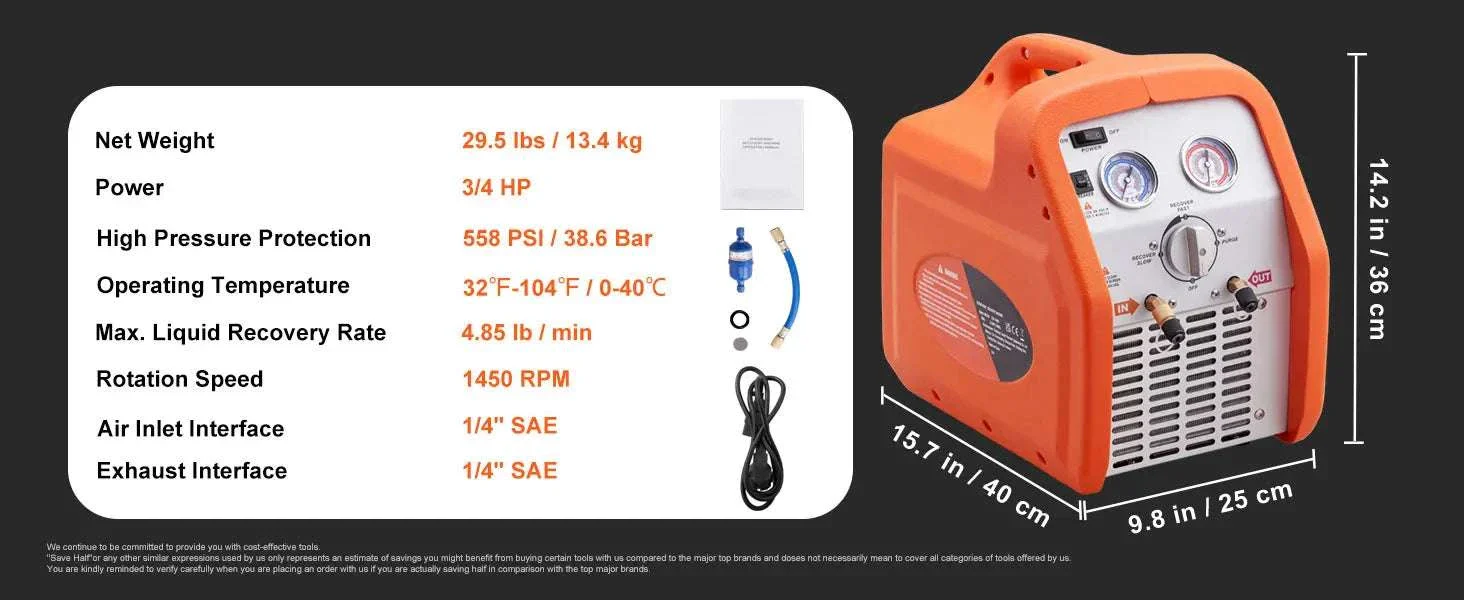 3/4HP–1HP Refrigerant Recovery Machine for AC & Automotive HVAC - Image 19