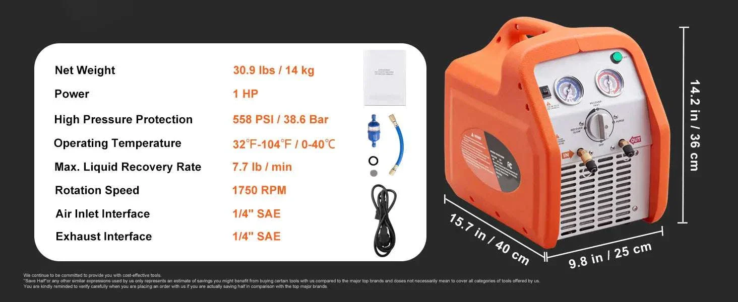 3/4HP–1HP Refrigerant Recovery Machine for AC & Automotive HVAC - Image 25
