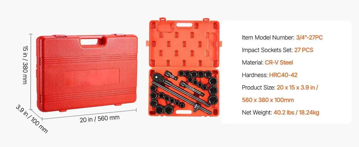 3/4" Drive Impact Socket Set 21PCS SAE Cr-V Steel with Case - Image 14