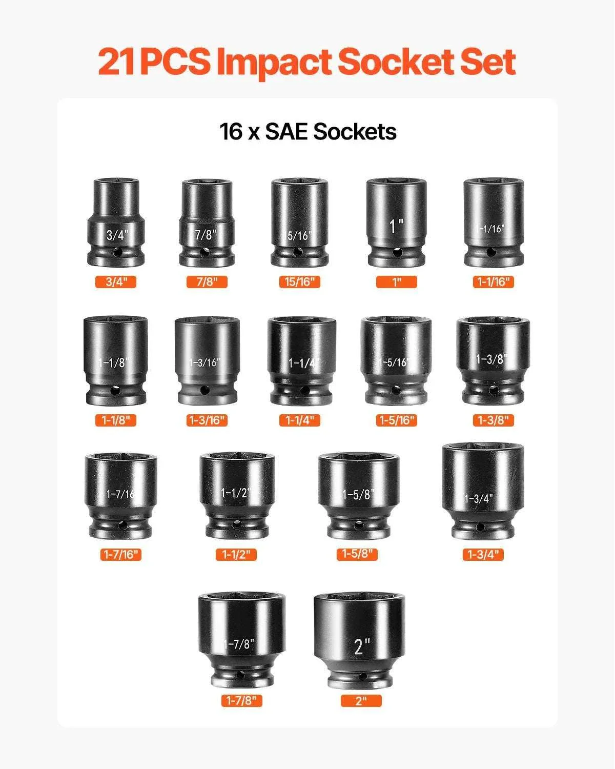 3/4" Drive Impact Socket Set 21PCS SAE Cr-V Steel with Case - Image 15