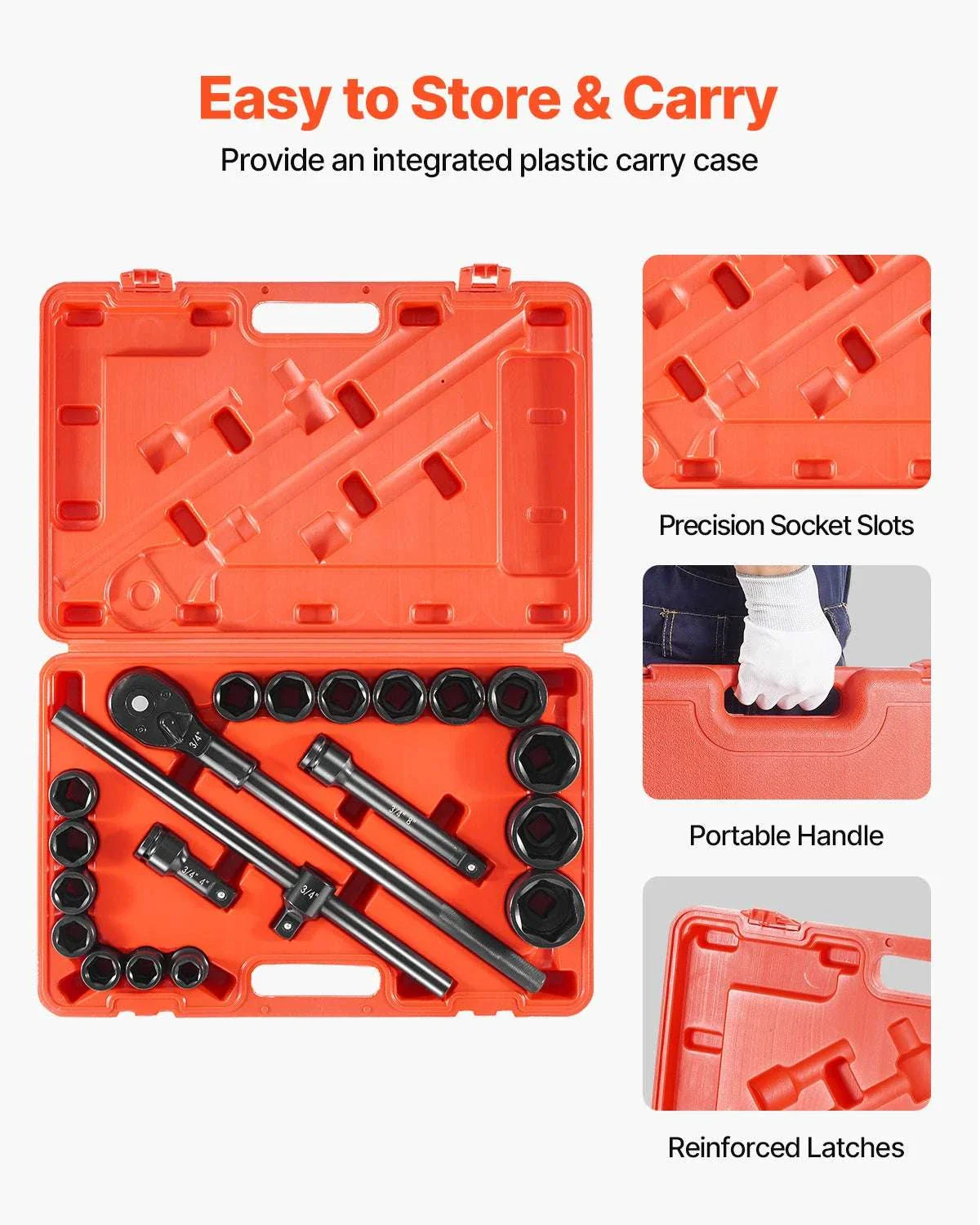 3/4" Drive Impact Socket Set 21PCS SAE Cr-V Steel with Case - Image 3