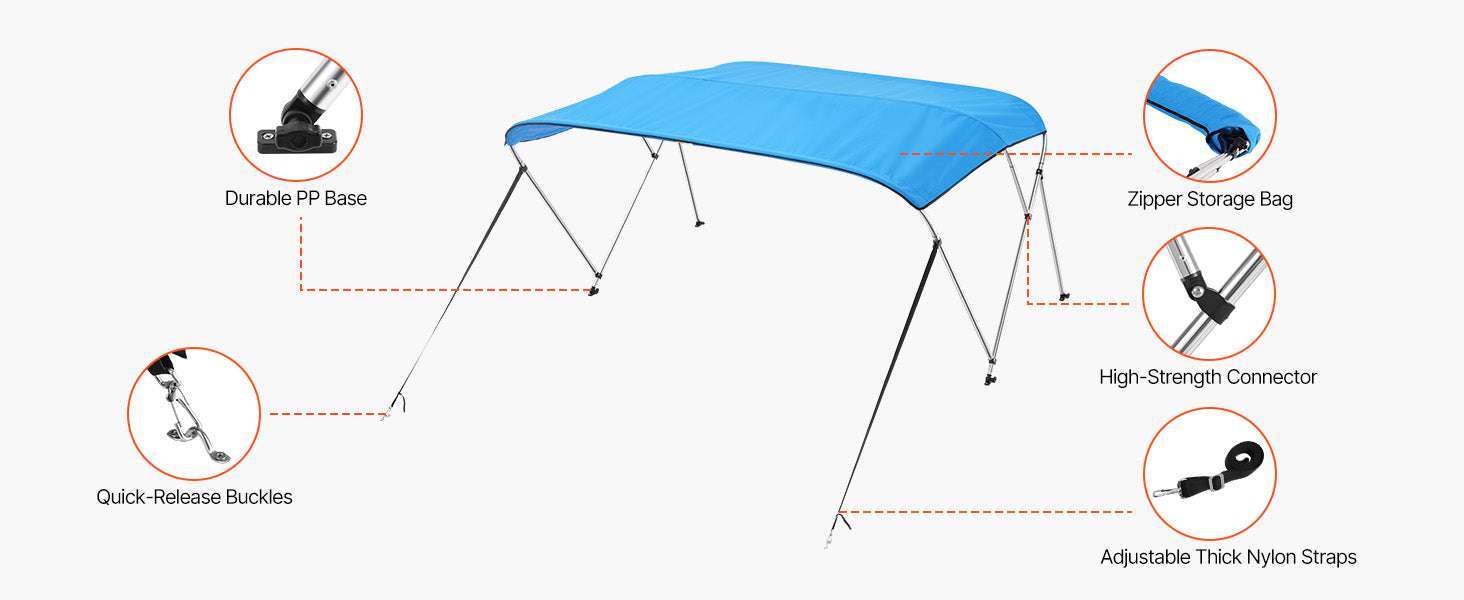 3 Bow Boat Bimini Top 600D Waterproof Sun Shade Canopy - Image 12