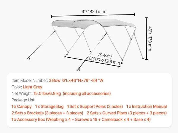 3 Bow Boat Bimini Top 600D Waterproof Sun Shade Canopy - Image 26