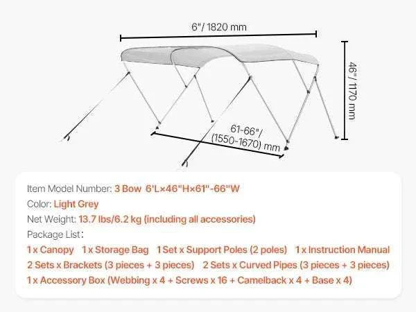 3 Bow Boat Bimini Top 600D Waterproof Sun Shade Canopy - Image 31