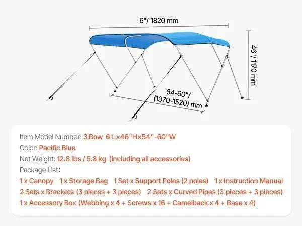 3 Bow Boat Bimini Top 600D Waterproof Sun Shade Canopy - Image 32