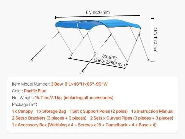3 Bow Boat Bimini Top 600D Waterproof Sun Shade Canopy - Image 34