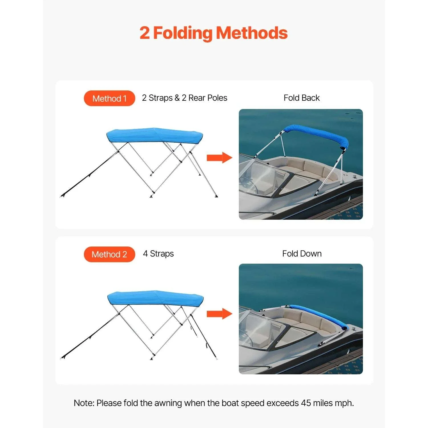 3 Bow Boat Bimini Top 600D Waterproof Sun Shade Canopy - Image 4