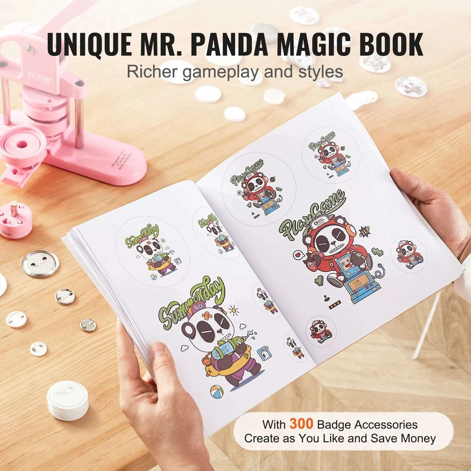 3-in-1 Button Maker Machine Kit with Panda Book & 3 Sizes - Image 5