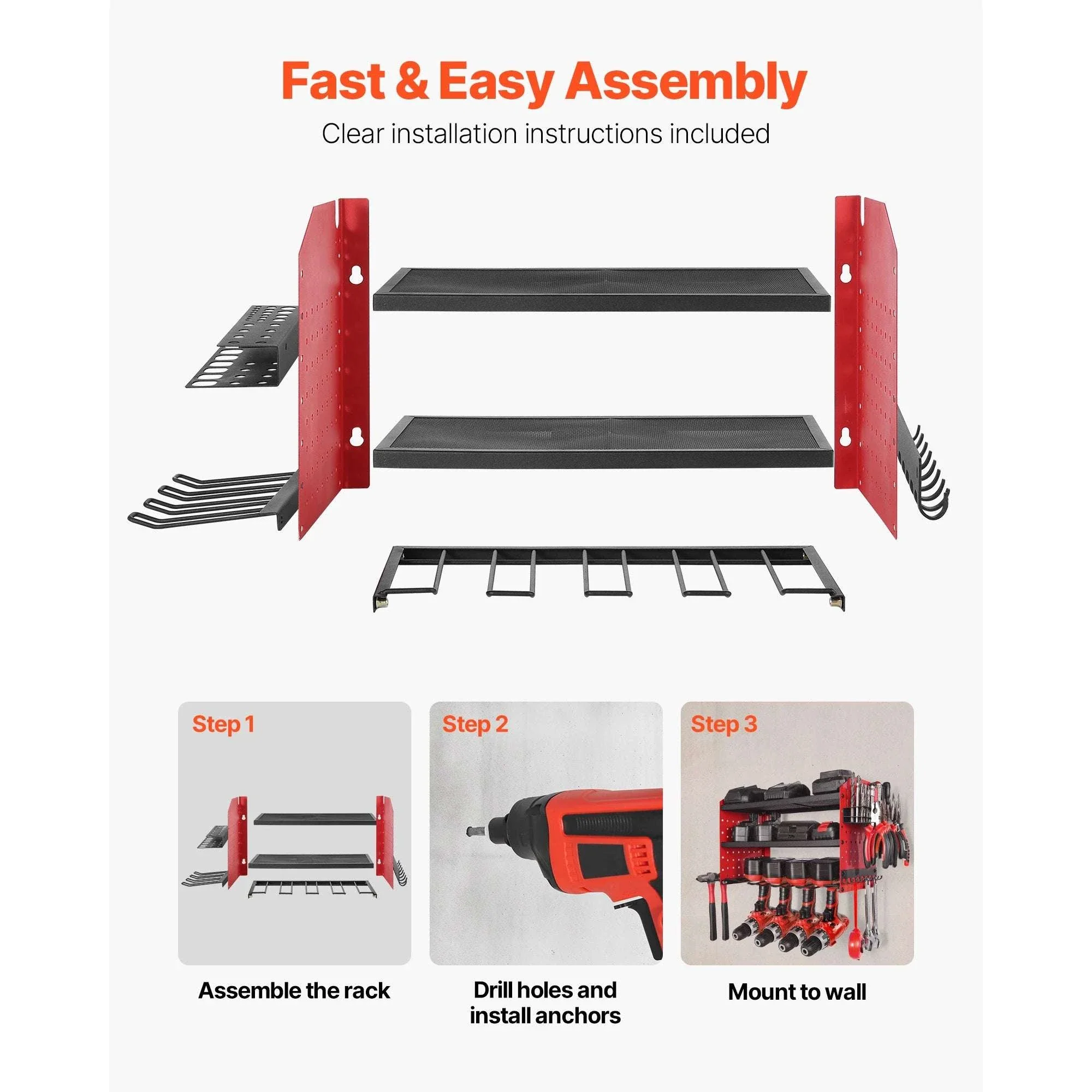 3-Tier Power Tool Organizer Wall Mount Rack with Drill Storage - Image 6