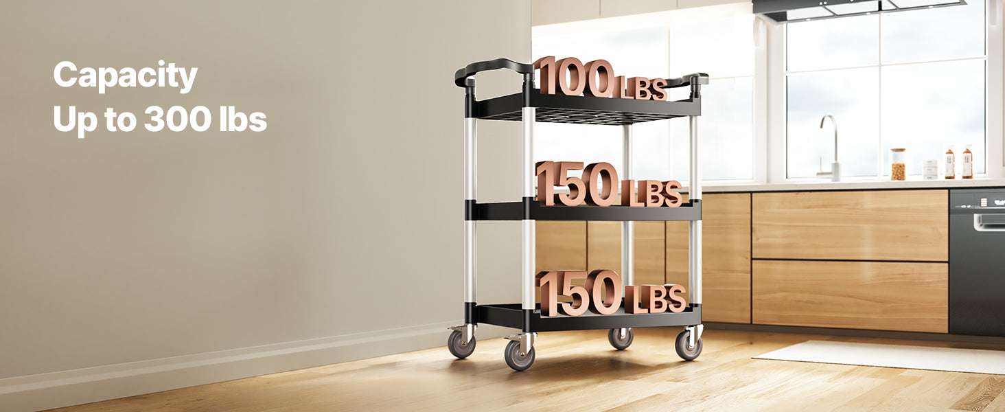 3-Tier Rolling Utility Cart with Wheels, Heavy-Duty Storage Trolley - Image 10