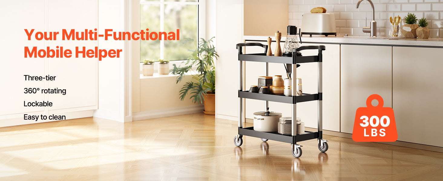 3-Tier Rolling Utility Cart with Wheels, Heavy-Duty Storage Trolley - Image 8