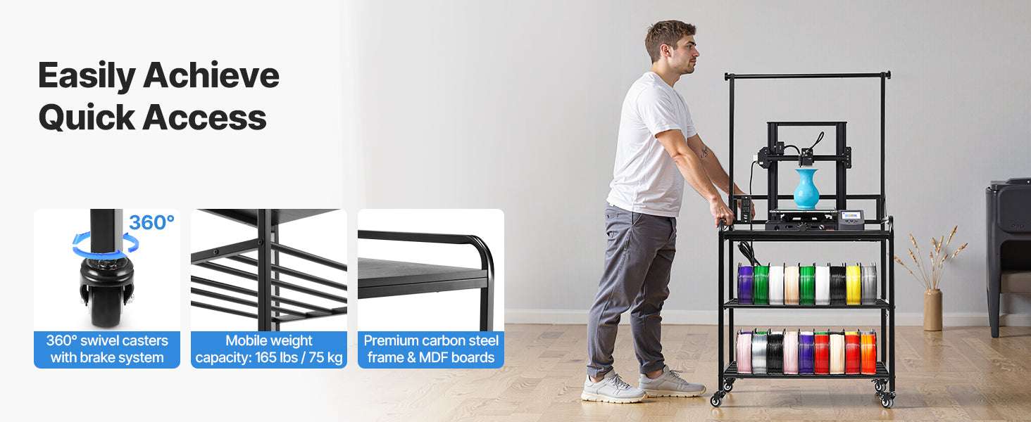 3-Tier 3D Printer Filament Storage Rack with Wheels & Power - Image 10