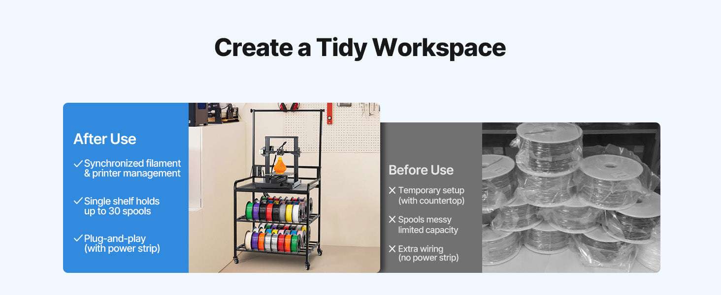 3-Tier 3D Printer Filament Storage Rack with Wheels & Power - Image 9