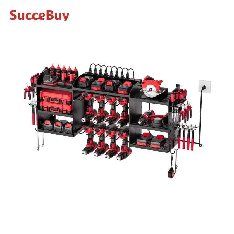 3-Tier Power Tool Organizer with 8-Outlet Charging Station Rack