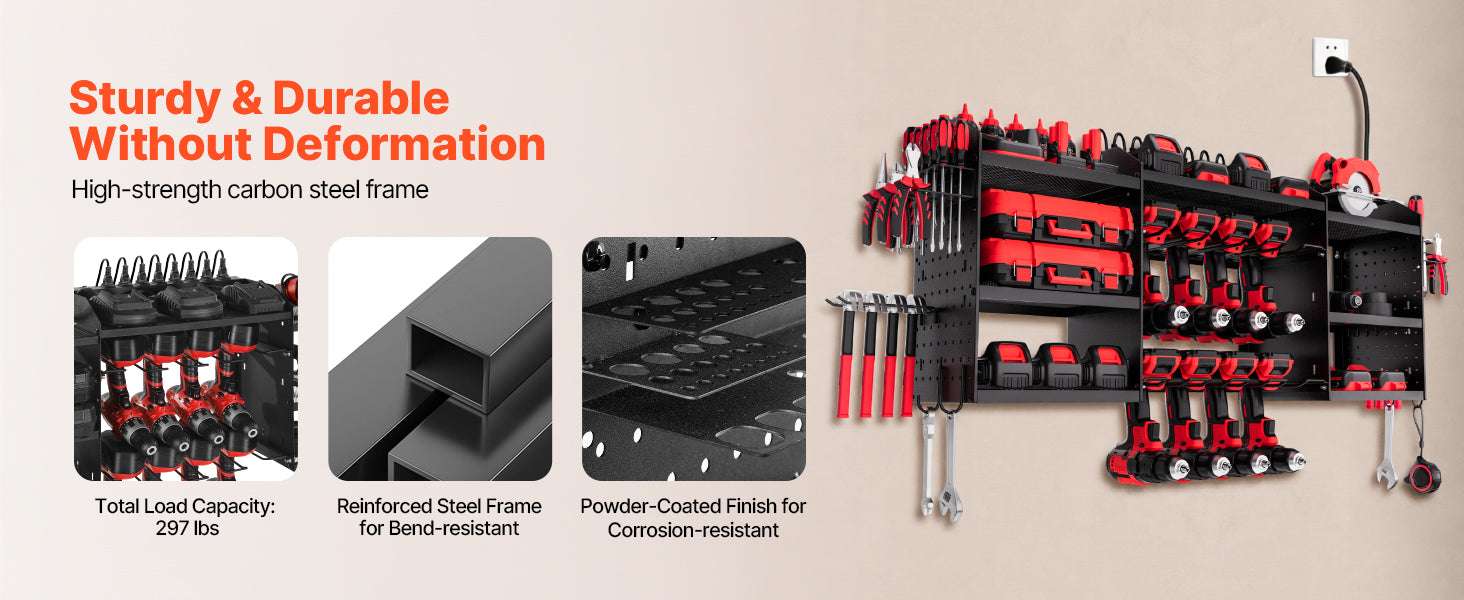 3-Tier Power Tool Organizer with 8-Outlet Charging Station Rack - Image 10