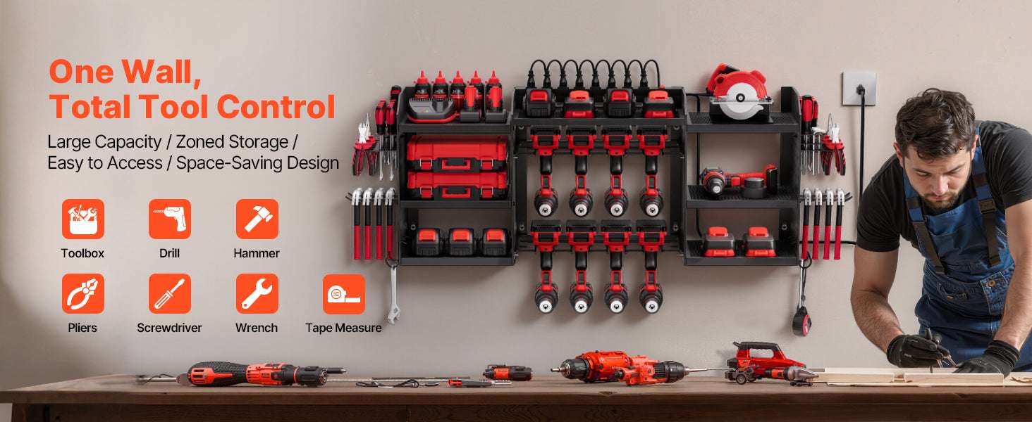 3-Tier Power Tool Organizer with 8-Outlet Charging Station Rack - Image 8