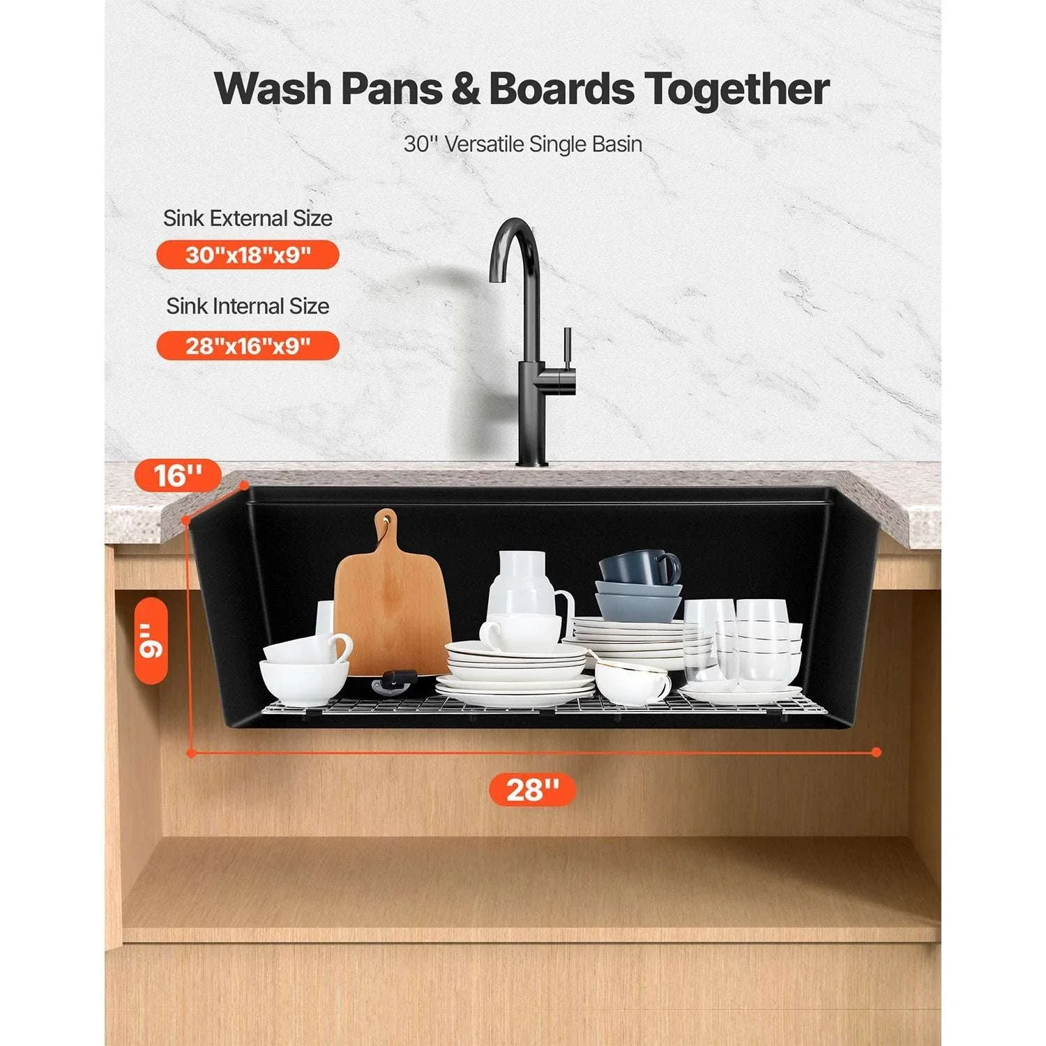 30/33 Inch Granite Kitchen Sink Workstation Single Bowl Undermount - Image 5