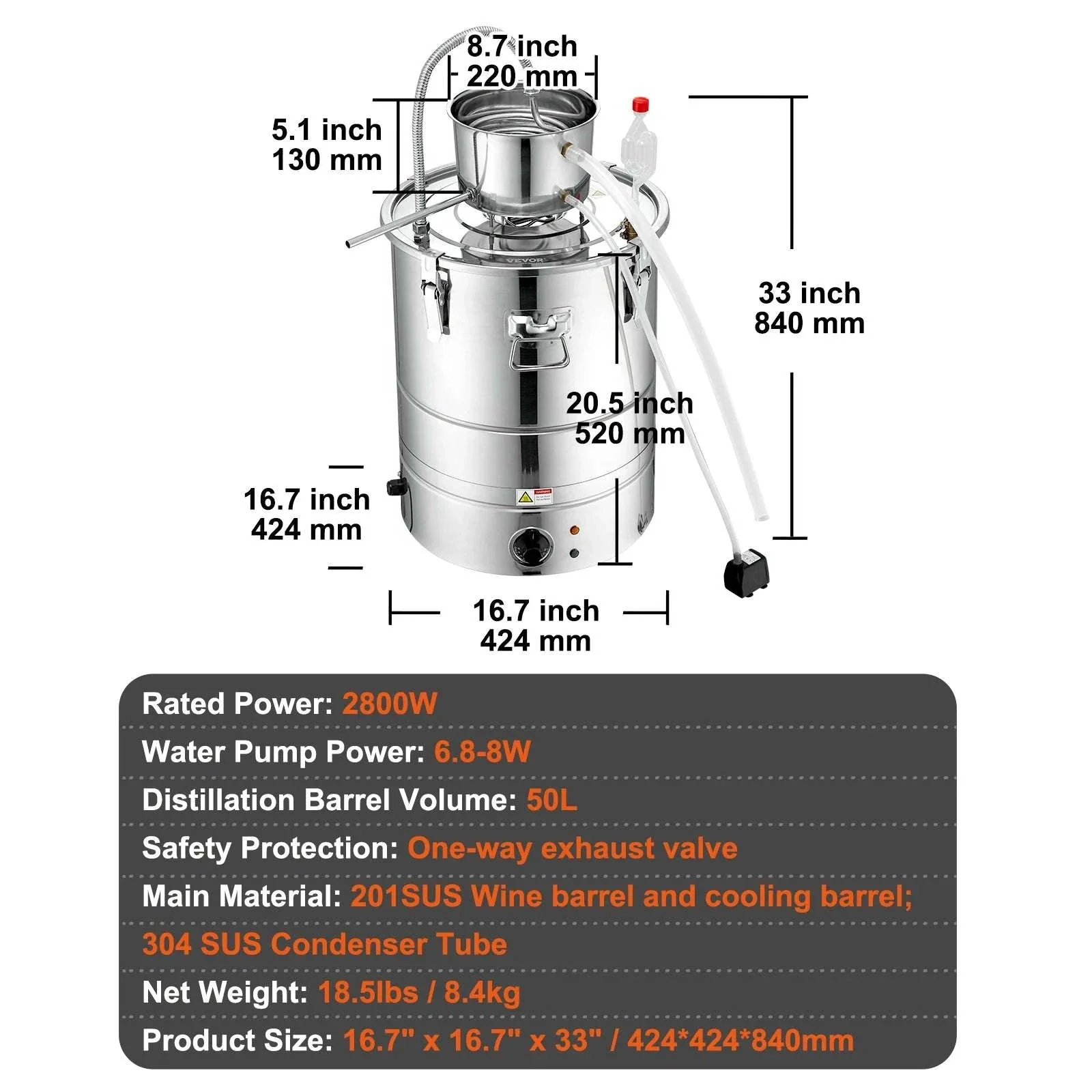 30/50L Stainless Steel Alcohol Distiller with Electric Heating - Image 16