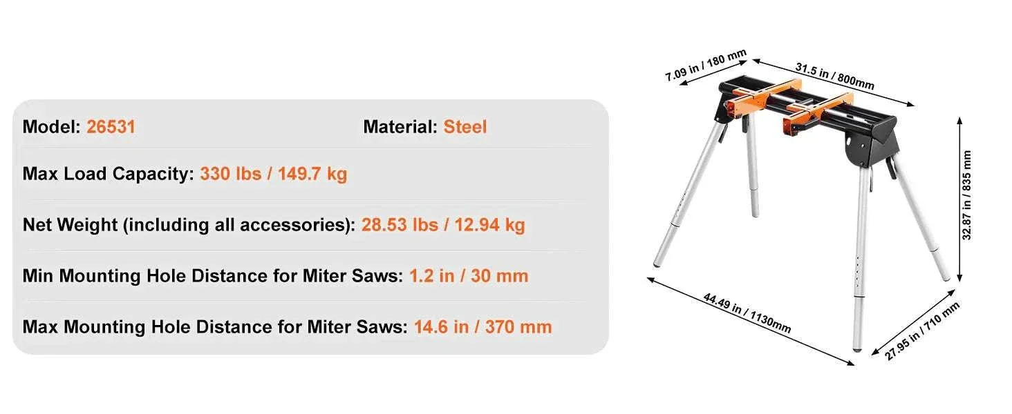 Adjustable Folding Miter Saw Stand with 300–550 lb Capacity - Image 15