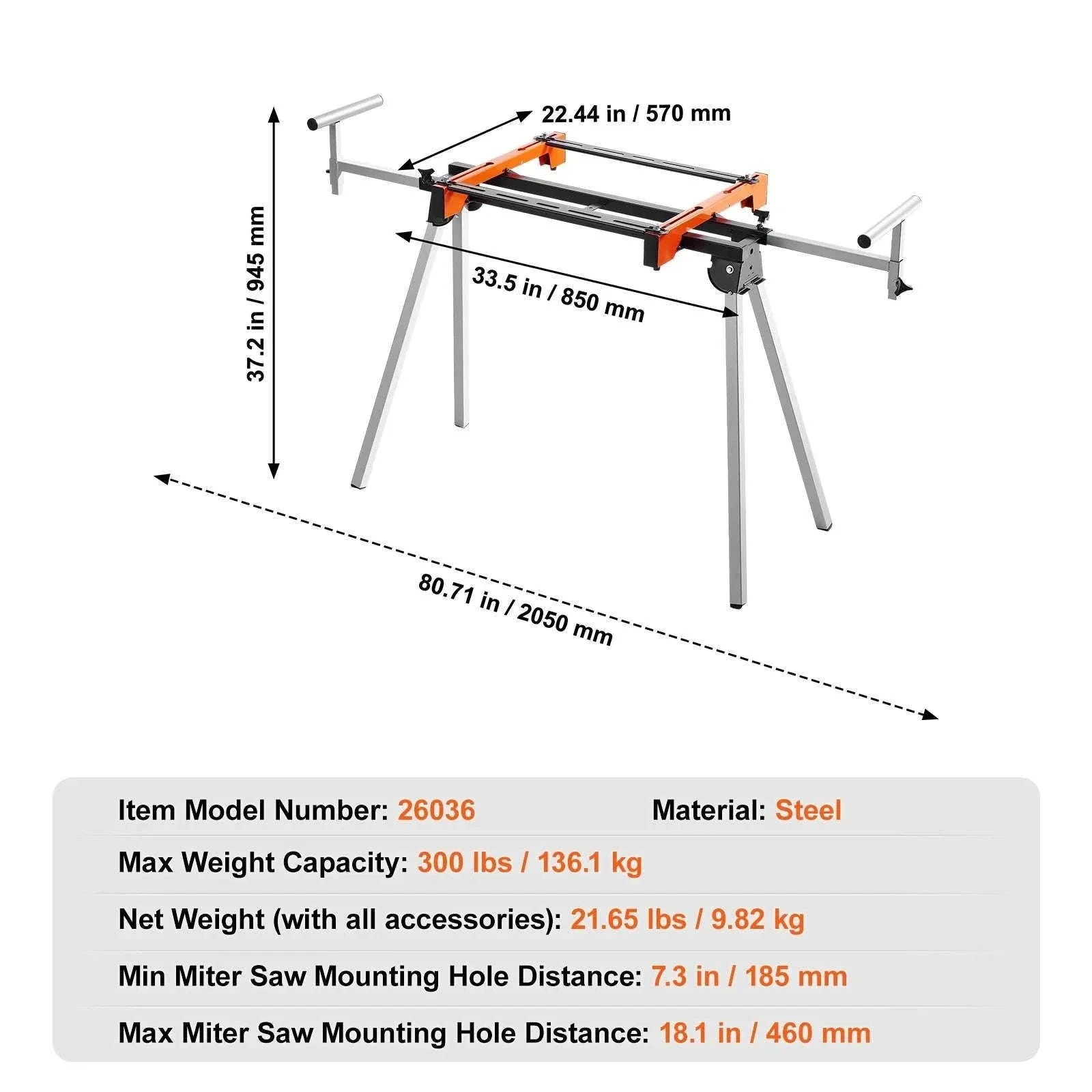 Adjustable Folding Miter Saw Stand with 300–550 lb Capacity - Image 16