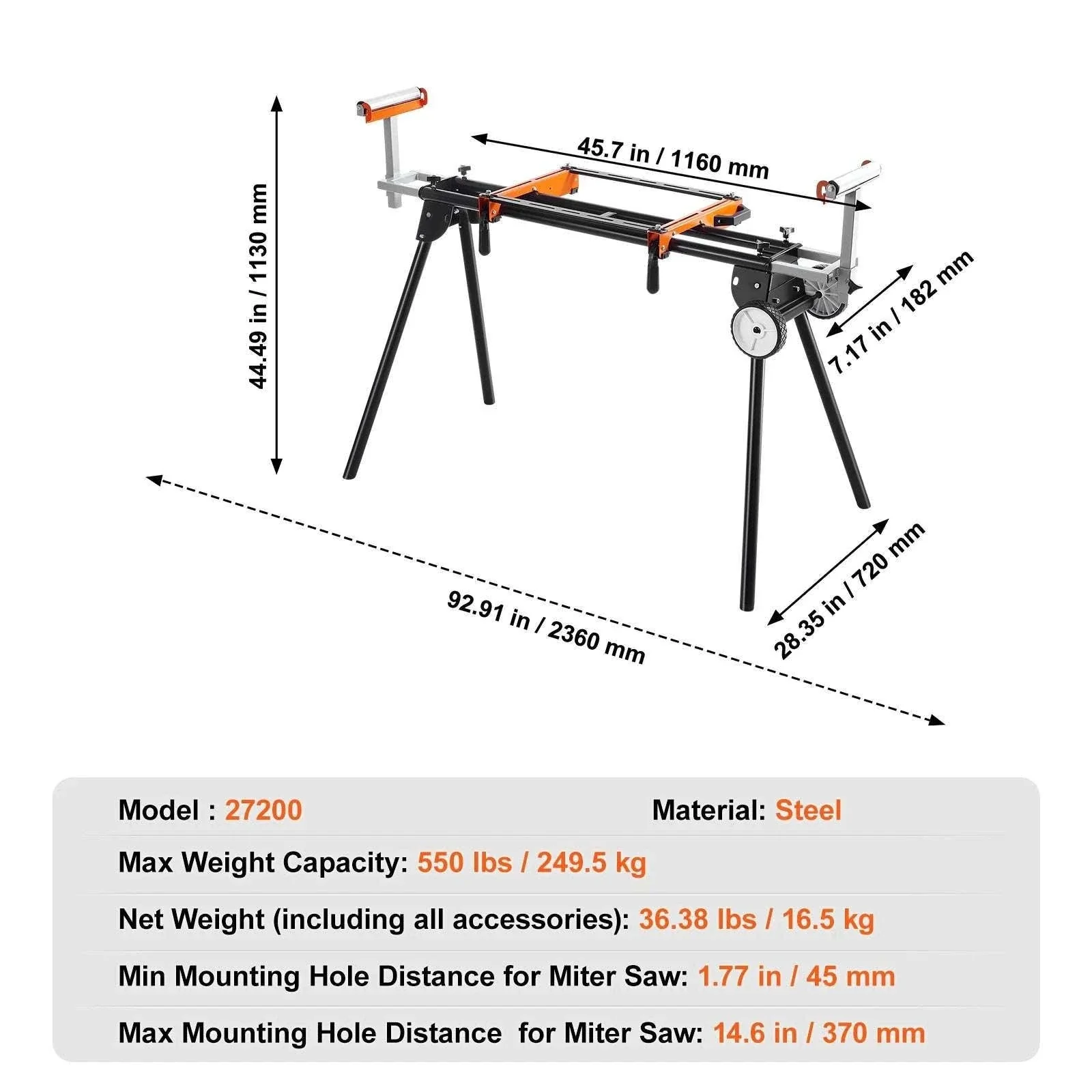 Adjustable Folding Miter Saw Stand with 300–550 lb Capacity - Image 17
