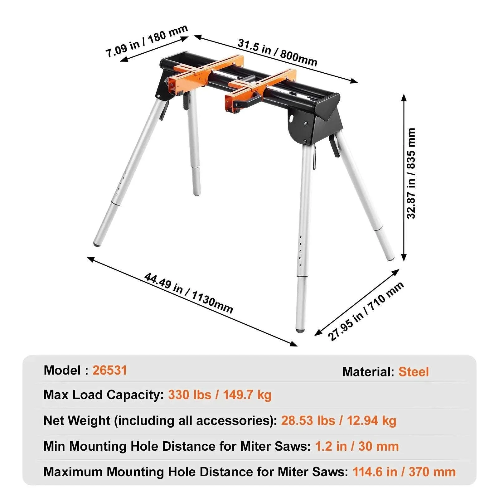 Adjustable Folding Miter Saw Stand with 300–550 lb Capacity - Image 18