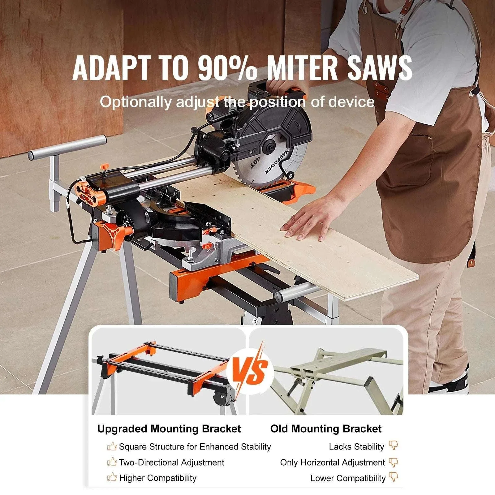 Adjustable Folding Miter Saw Stand with 300–550 lb Capacity - Image 2