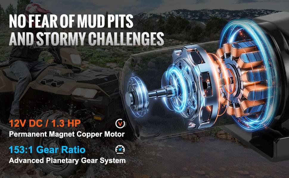 3000lbs ATV Electric Winch with 12V Motor & 39ft Steel Cable - Image 9