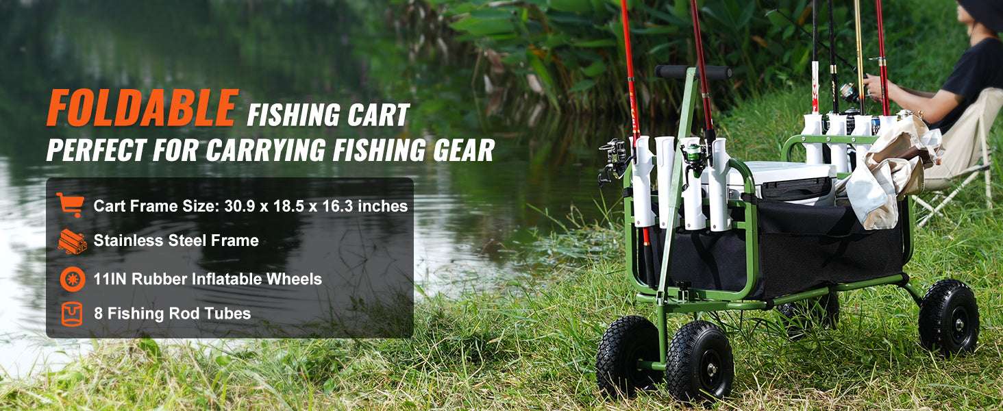 Beach Fishing Cart with 300lb Capacity, 11" Wheels & 8 Rod Holders - Image 8