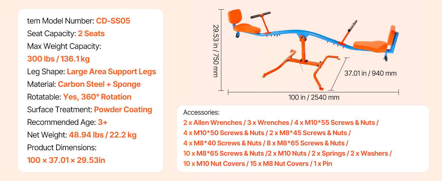Kids 360° Spinning Teeter Totter Seesaw with Handles (300lb) - Image 13