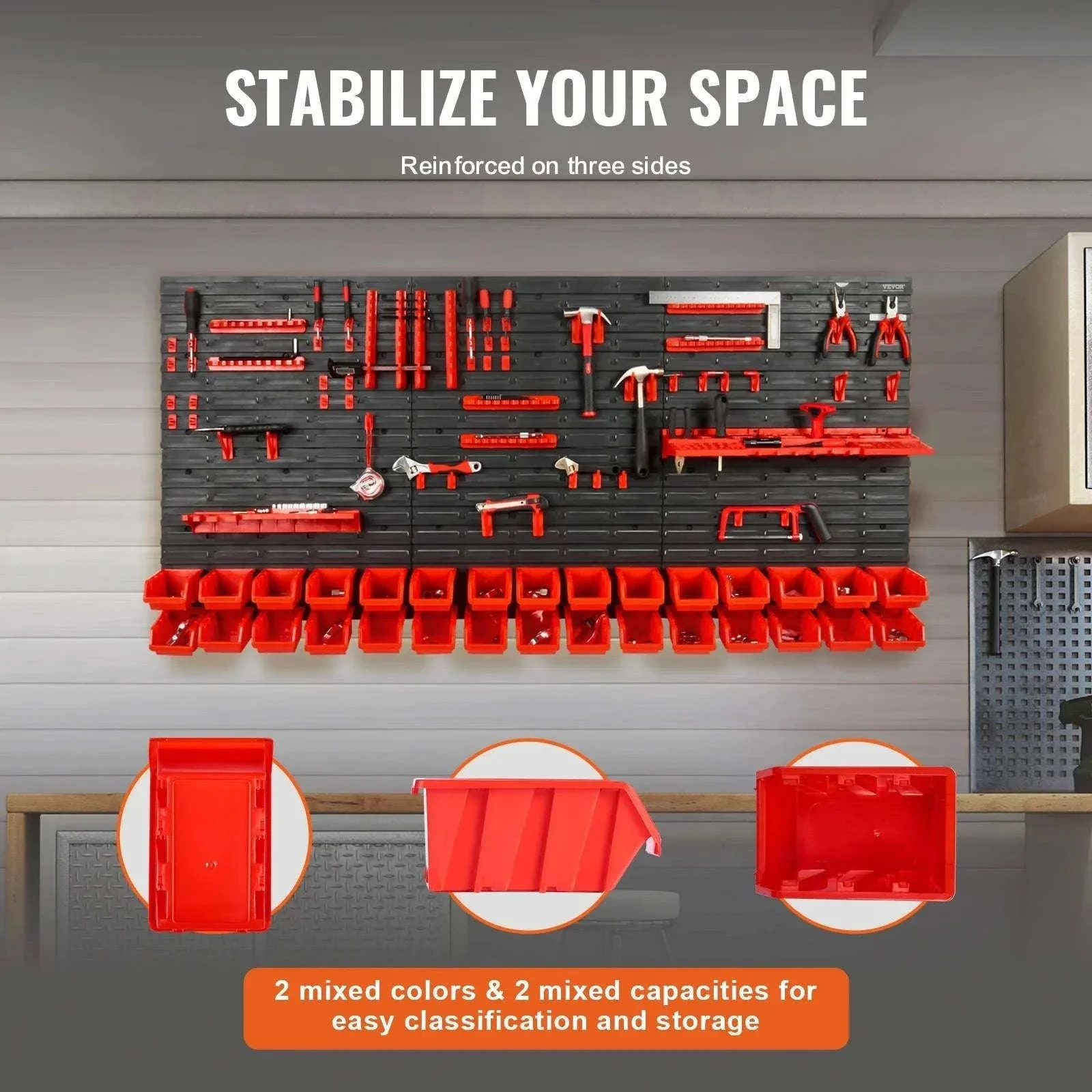 30-Bin Wall Mounted Storage Organizer with Panels & Hooks - Image 4