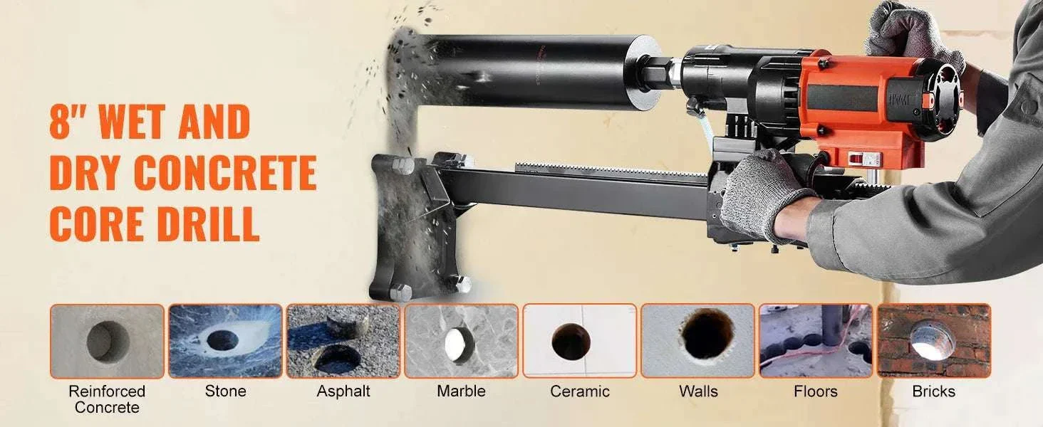 8-Inch Wet & Dry Diamond Core Drill Machine 750RPM Rig Stand - Image 8