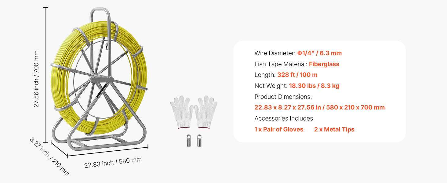 Fiberglass Fish Tape 328/500 ft 1/4" Cable Puller with Stand - Image 17