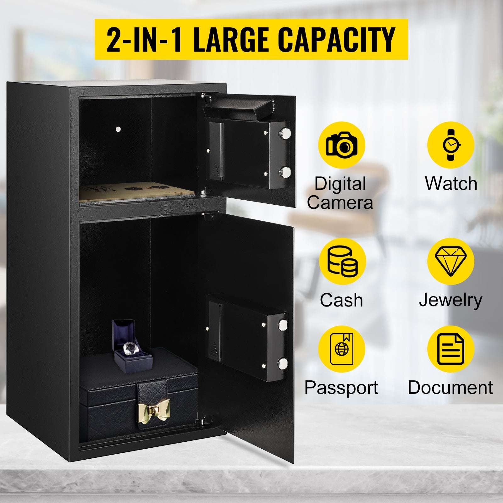 33" Double Door Steel Safe with Digital Lock & Hidden Storage - Image 11