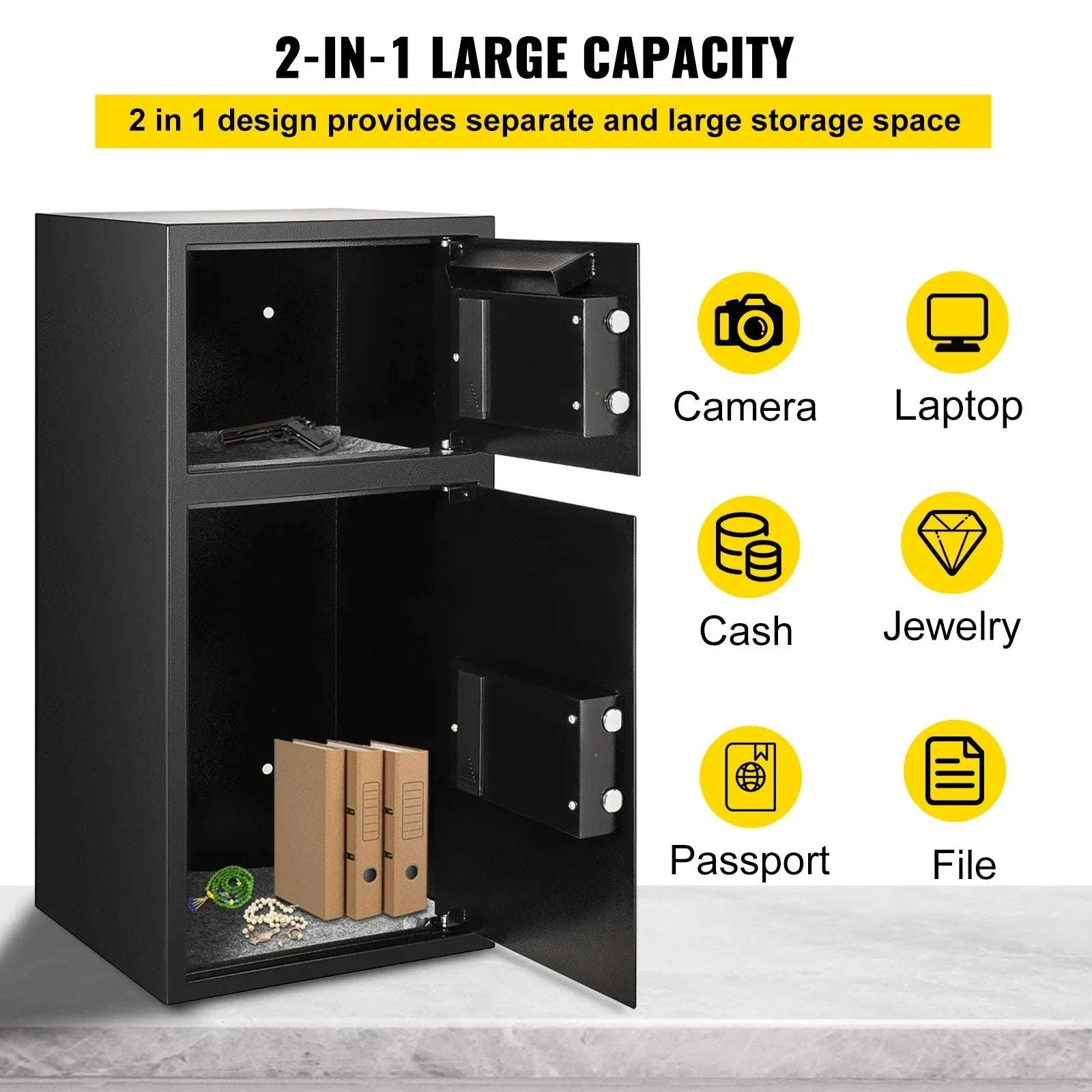 33" Double Door Steel Safe with Digital Lock & Hidden Storage - Image 4