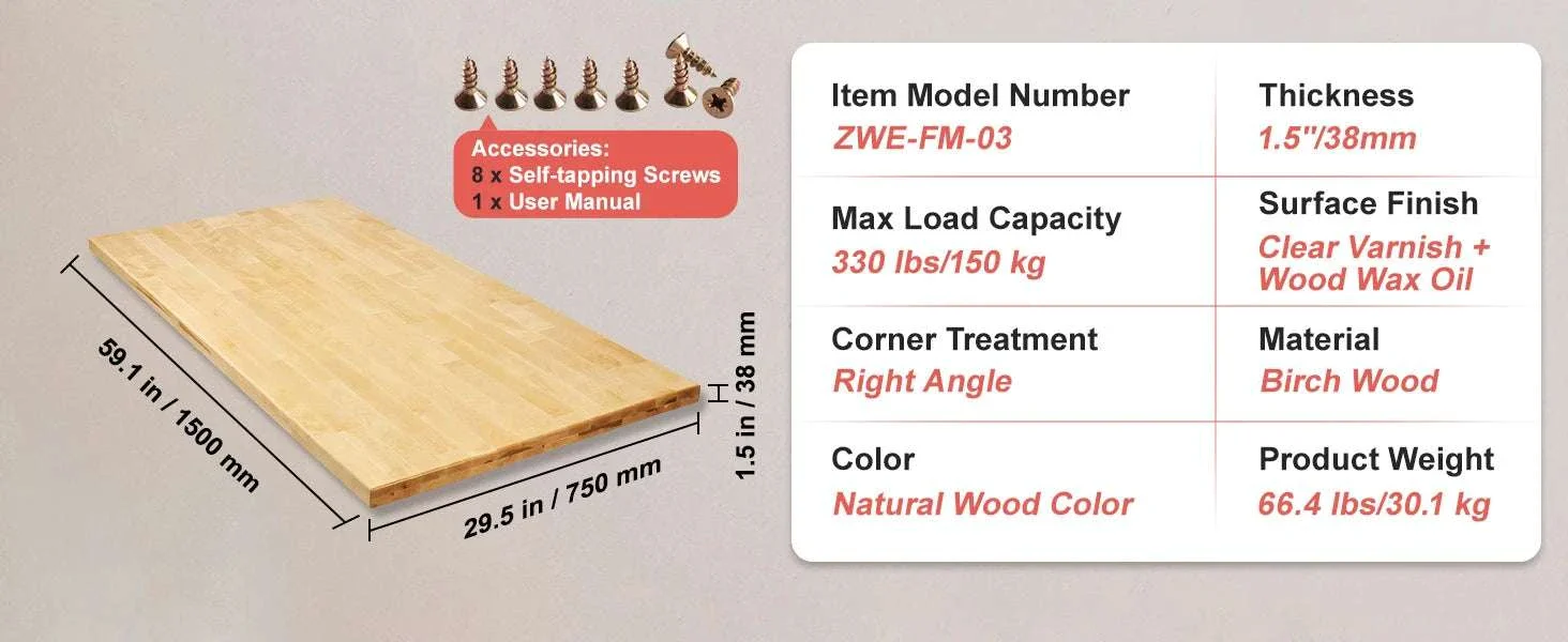 Solid Maple Wood Table Top Desktop 1.5" Thick 330 lb Capacity - Image 15