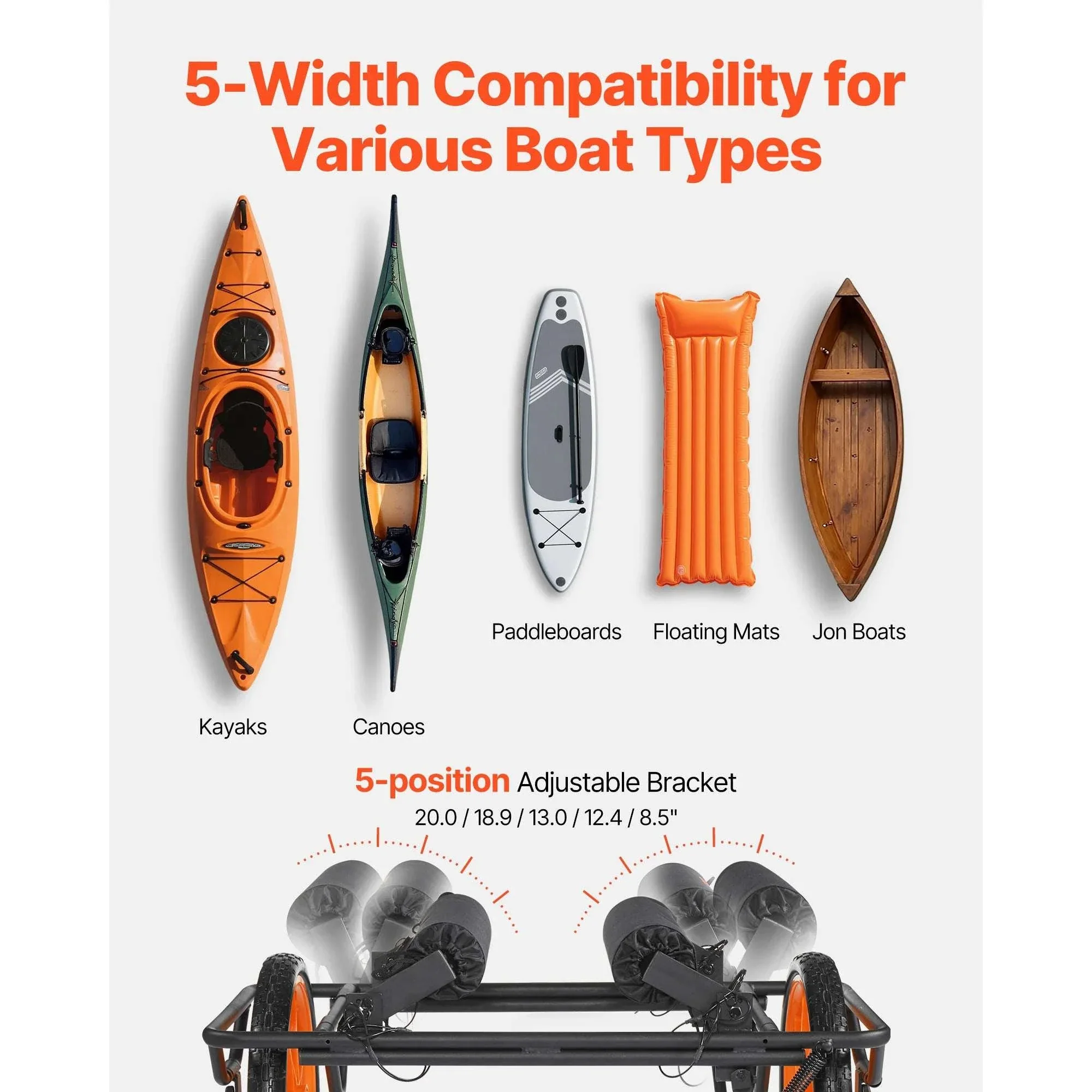 Heavy-Duty Kayak Cart 330 lbs with 15" Rubber Wheels & Straps - Image 5