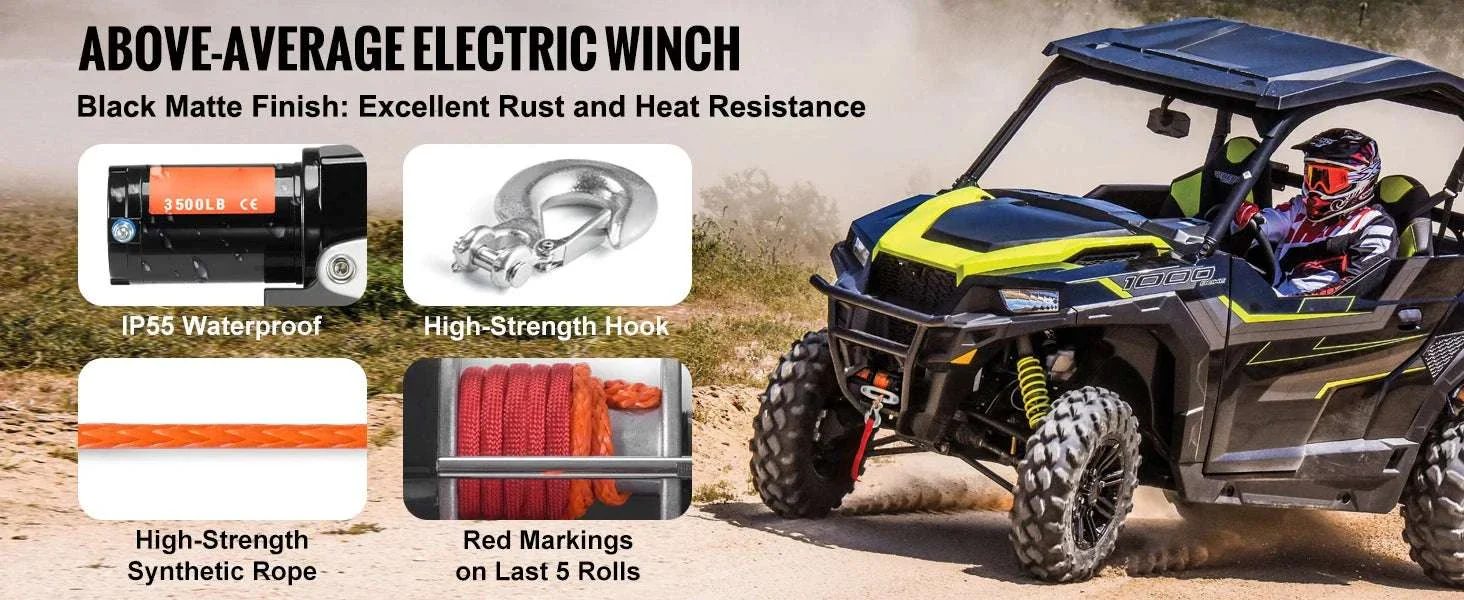 3500 lbs Electric ATV Winch with 39 ft Synthetic Rope & Wired Control - Image 10