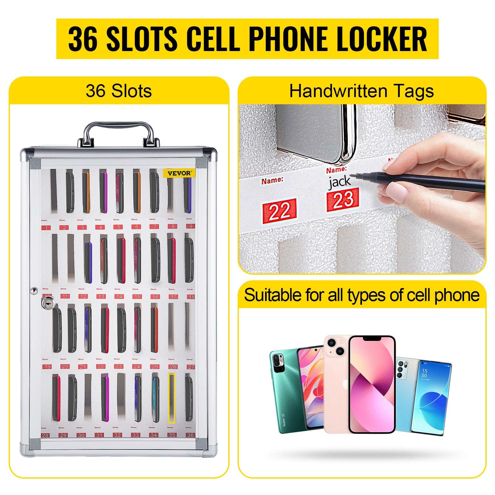 36-Slot Lockable Cell Phone Storage Cabinet Wall Mounted Organizer - Image 10