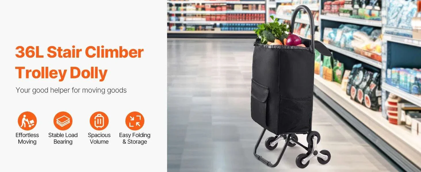 Stair Climbing Folding Grocery Cart 36L 110lbs Heavy Duty Trolley - Image 8