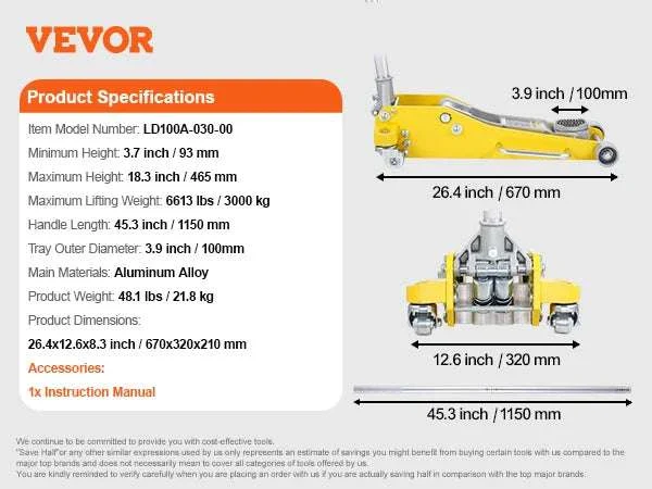 3 Ton Low Profile Aluminum Floor Jack with Dual Pump Lift - Image 15