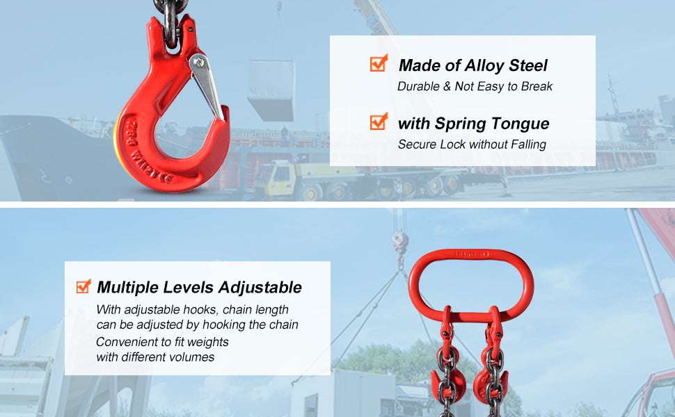 3T Chain Sling 6ft G80 Lifting Chains with Dual Grab Hooks - Image 10