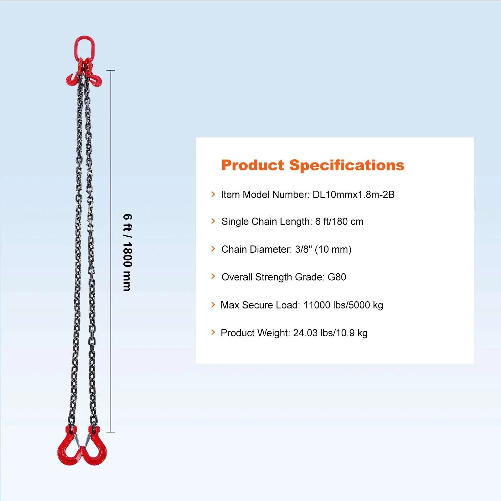 3T Chain Sling 6ft G80 Lifting Chains with Dual Grab Hooks - Image 15