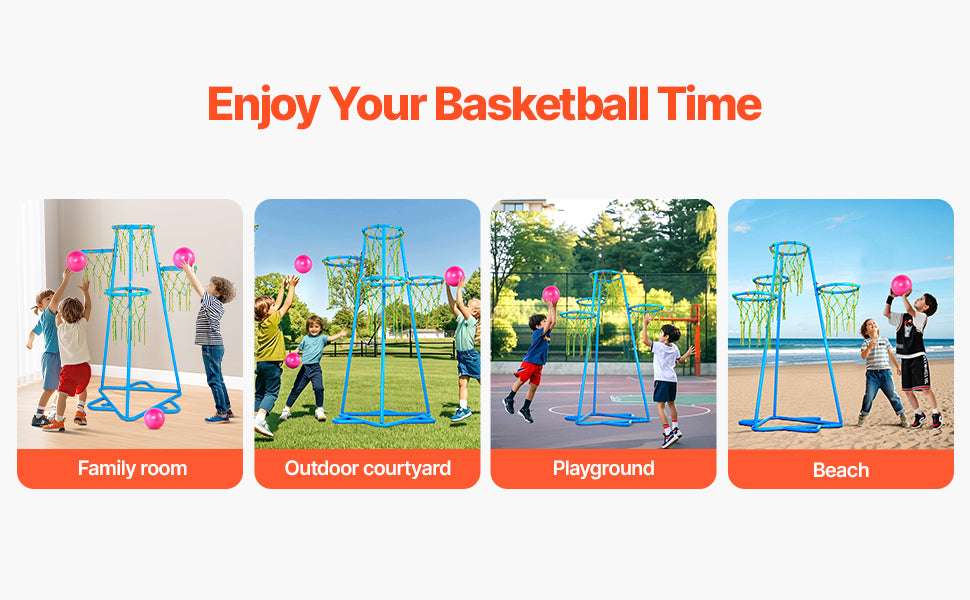 Kids 4-Hoop Basketball Stand with Adjustable Heights & 3 Balls - Image 10