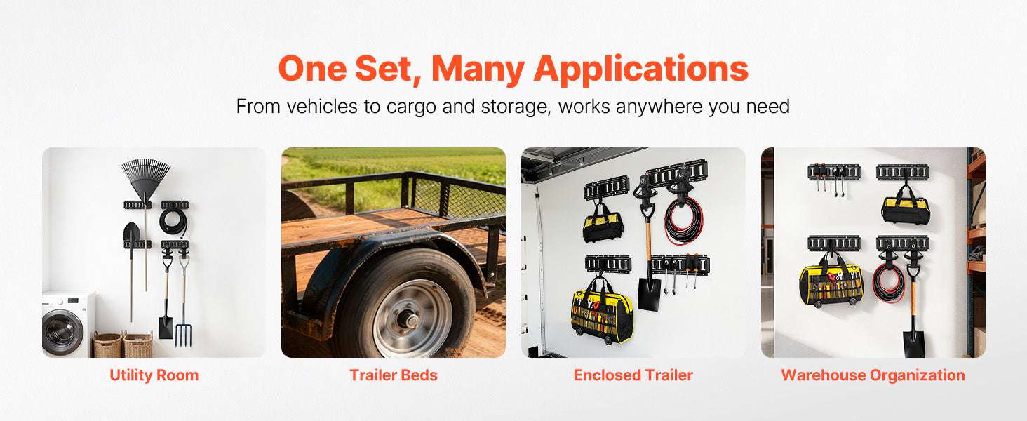 4 Pack E-Track Tie-Down Rail Kit with Hooks, Shelves & Tire Holders - Image 14